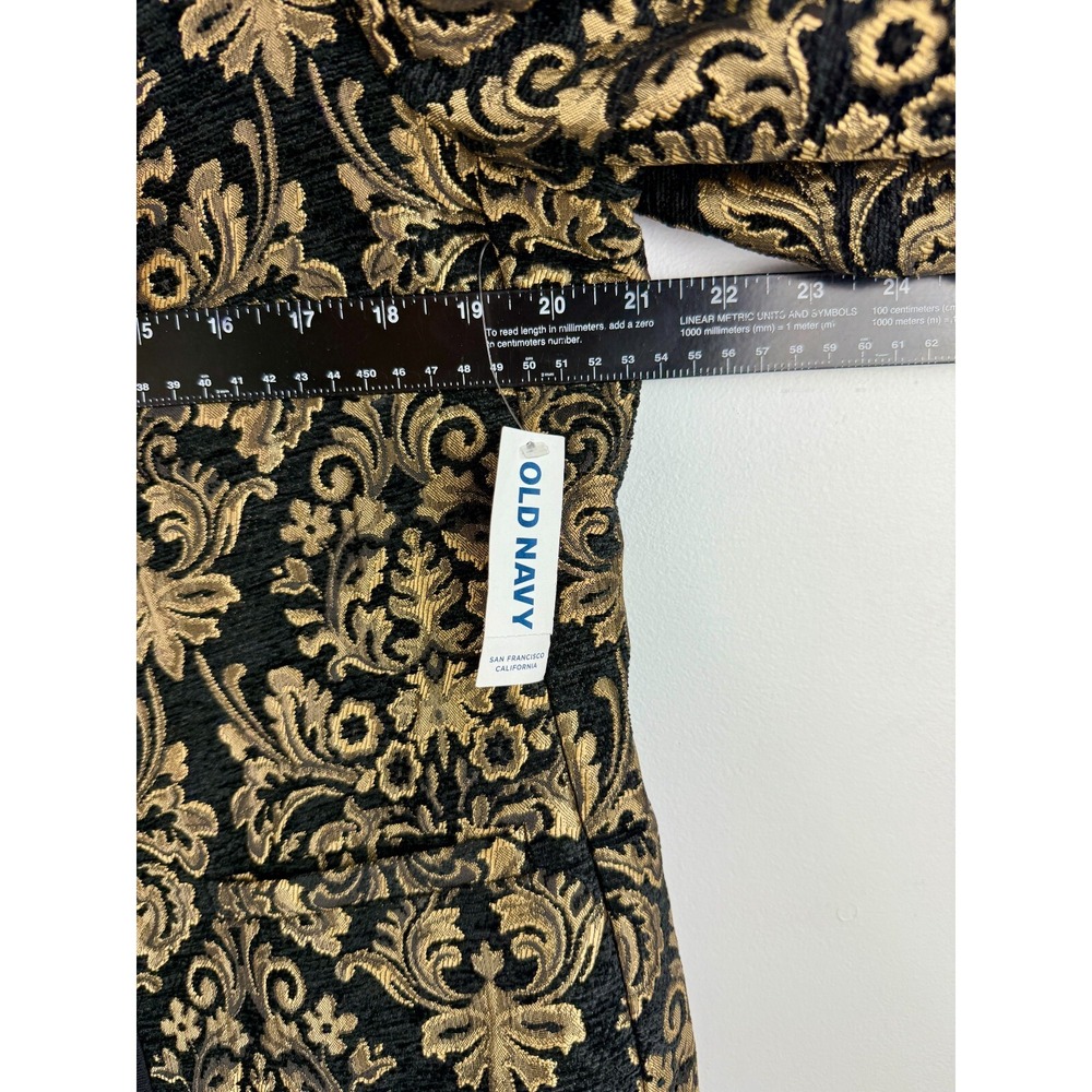 OLD NAVY Black Gold Brocade Jacquard Collarless Jacket Blazer‎ Women Size M - Picture 9 of 15